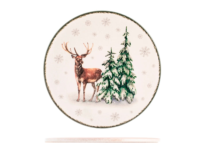 Sottopentola tonda in ceramica decorato Renna tra Alberi