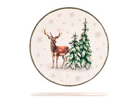 Sottopentola tonda in ceramica decorato Renna tra Alberi