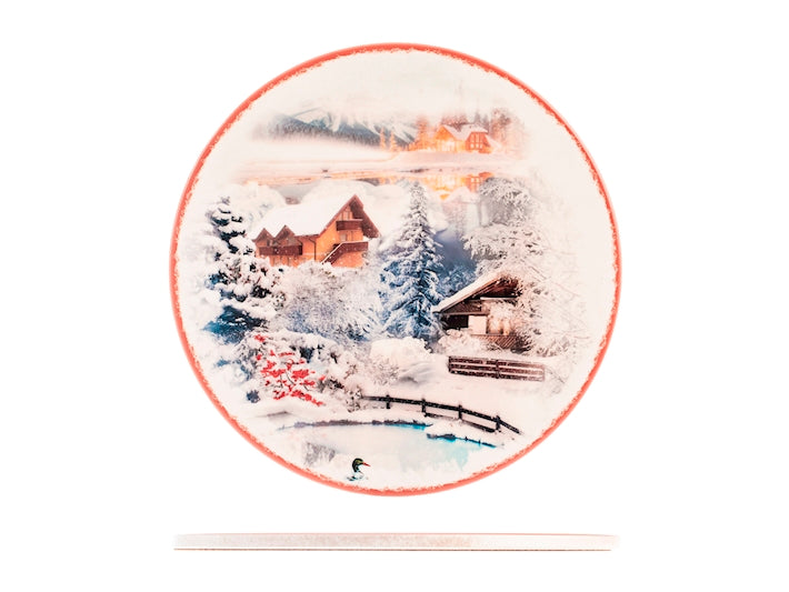 Sottopentola tonda in ceramica decorato Villaggio tra le Nevi