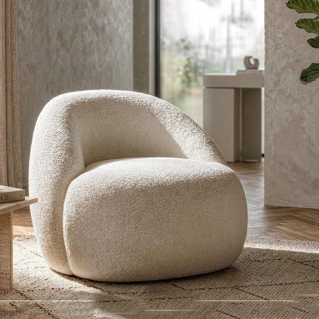 Poltroncina Nubra, Poltrona Rivestimento in Tessuto Bouclè, 80x56x83h cm Bianco