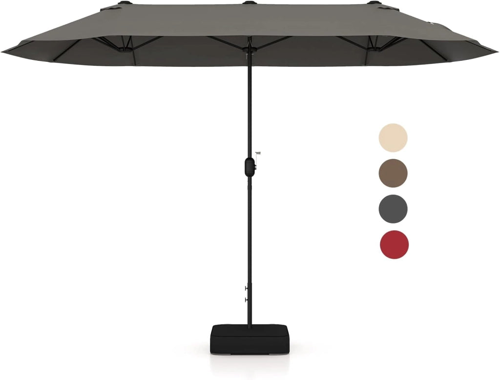 Ombrellone da Giardino Doppio 396x201cm, Ombrellone Rettangolare con Manovella e Base, Ombrellone da Balcone Grande Impermeabile, Ombrellone da Patio per Piscina, Terrazzo, Cortile
