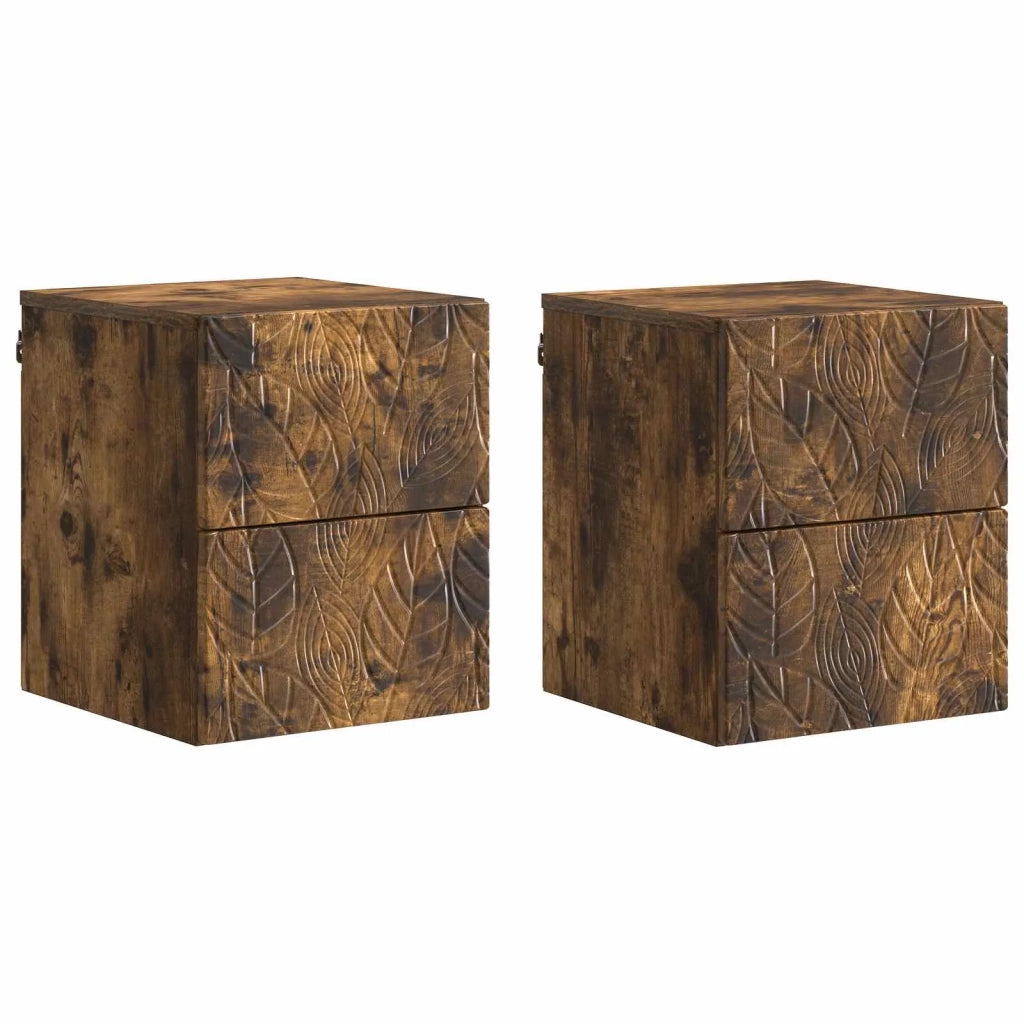 Mobiletto da notte a muro 2 pcs Rovere Fumo 34,5 x 33 x 40 cm 898816