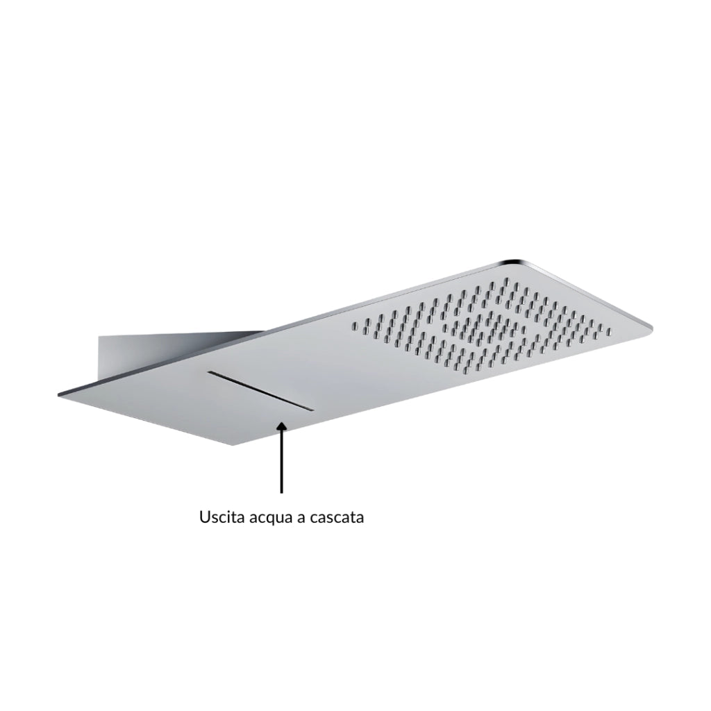 Soffione doccia a parete acciaio inox punta quadrata con cascata