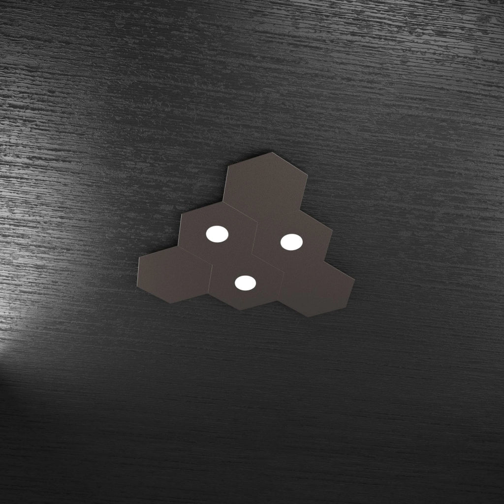 HEXAGON APPLIQUE-PLAFONIERA 3 LUCI + 3 DECORATIVO MARRONE 1142-3L3D-MA
