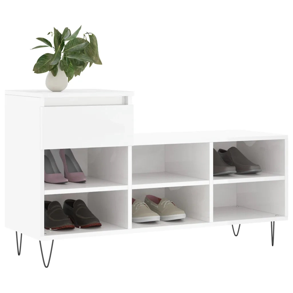Scarpiera | Mobile per scarpe Bianco Lucido 102x36x60 cm in Legno Multistrato