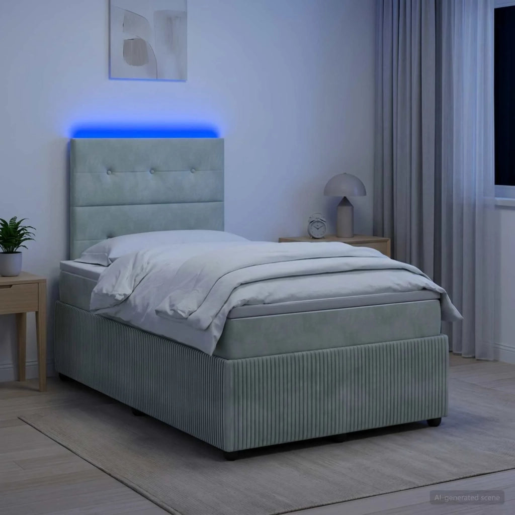 Letto Box Spring LED con Materasso Grigio Chiaro 120 x 200 cm 3456047