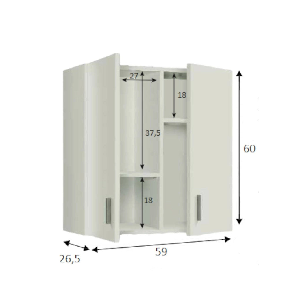 Mobile pensile Mors, Armadio ausiliare a 2 ante, Armadietto multiuso da bagno o lavanderia, cm 59x27h60, Bianco