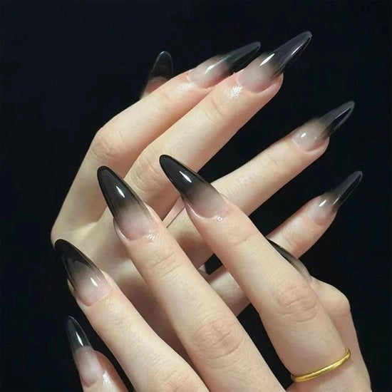 Nageli Kunstnageli a Tocco Francese - Ombra Nera - Nagela a Stiletto in Kunststoff - Disponibili in Molti Format - Realizzate in Materiali Plurimi in Kunststoff