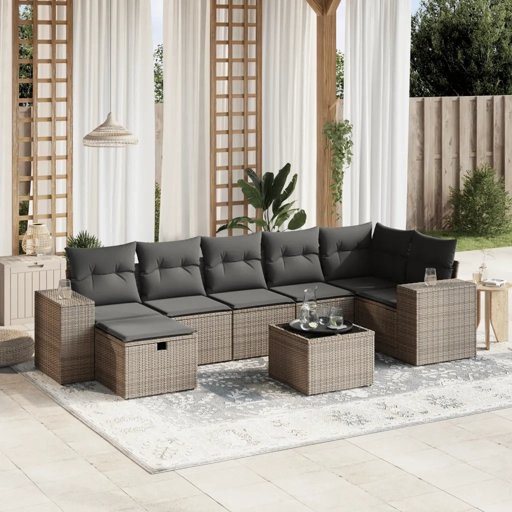 Set Divano da Giardino 8 pz con Cuscini Grigio in Polyrattan 3264466