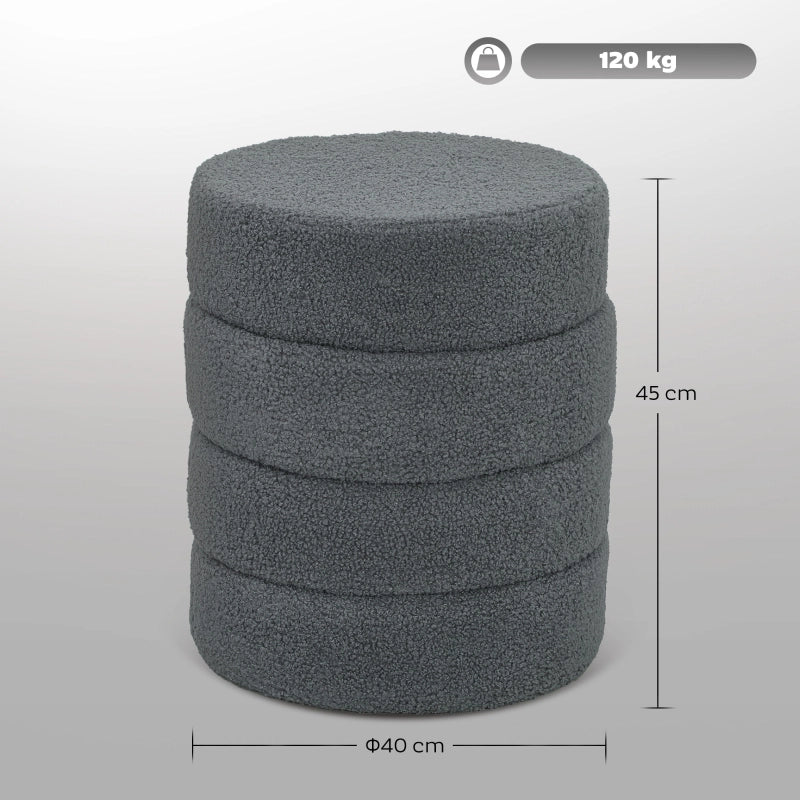 Pouf rotondo in Teddy Fleece, Ø40x45 cm, grigio scuro, portata 120 kg