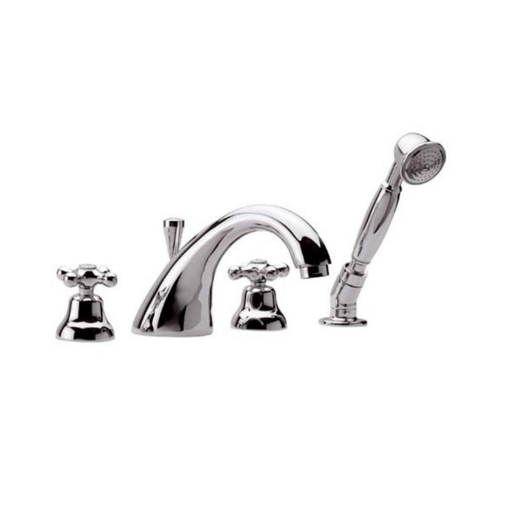 Rubinetto tradizionale bordo vasca con bocca pesante fusa e doccetta in ottone - serie liberty