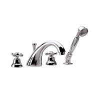 Rubinetto tradizionale bordo vasca con bocca pesante fusa e doccetta in ottone - serie liberty