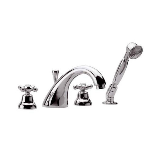 Rubinetto tradizionale bordo vasca con bocca pesante fusa e doccetta in ottone - serie liberty