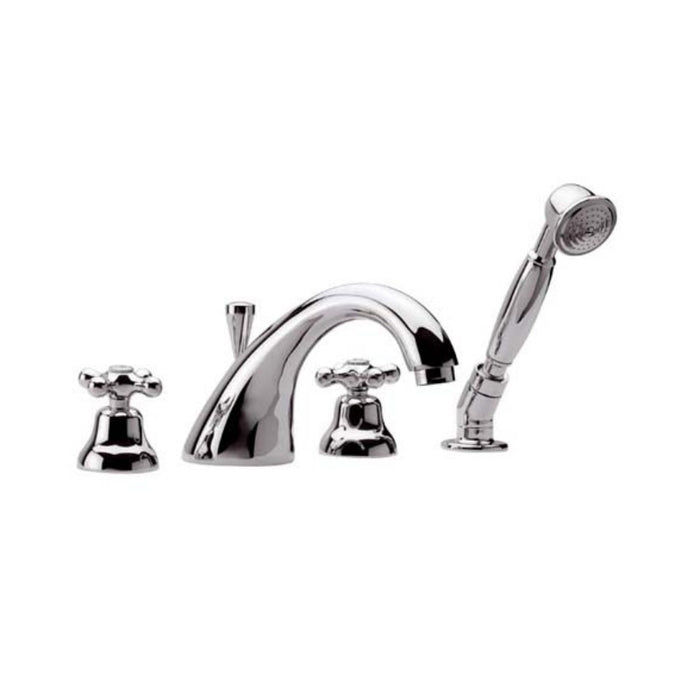 Rubinetto tradizionale bordo vasca con bocca pesante fusa e doccetta in ottone - serie liberty