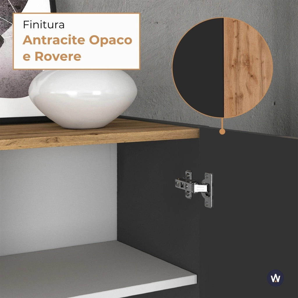 WHOUS Credenza Garda a 3 ante e 3 cassetti antracite opaco/rovere 102x35x110 cm