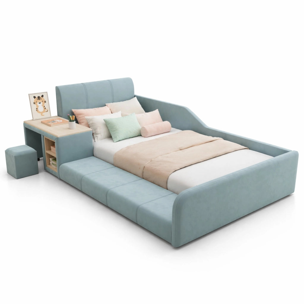 Letto singolo imbottito 90x200 cm con scrivania e sgabello