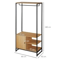 Appendiabiti in Acciaio e Legno Stile Industriale con Scarpiera e Ripiani, 80x40x180cm