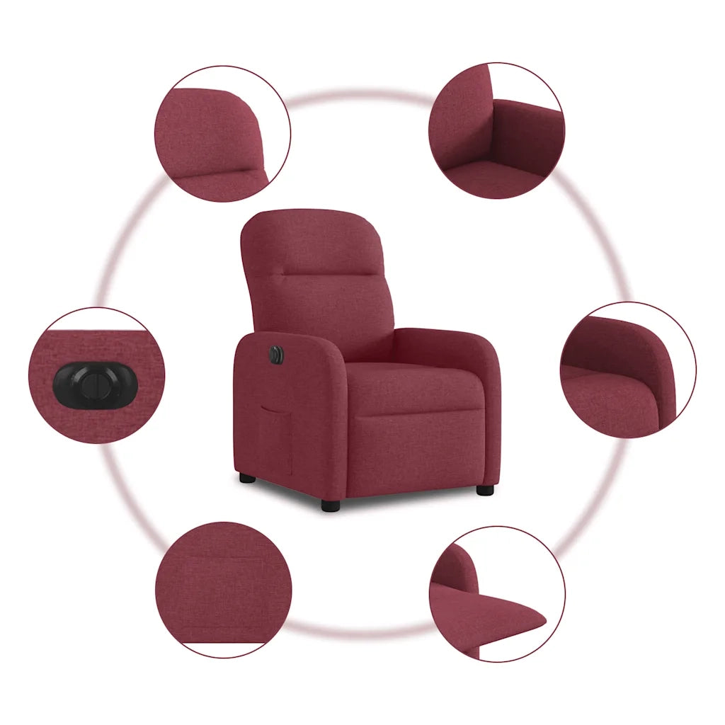Poltrona | Sedia Relax Elettrica Reclinabile Rosso Vino in Tessuto