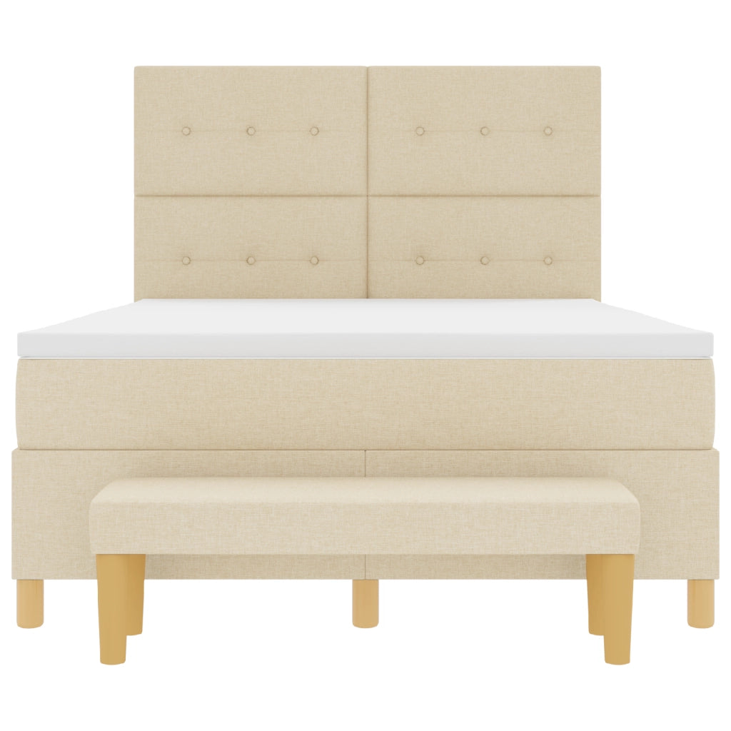 Letto Box Spring  con Materasso e Panchina Crema 140x190 cm Tessuto