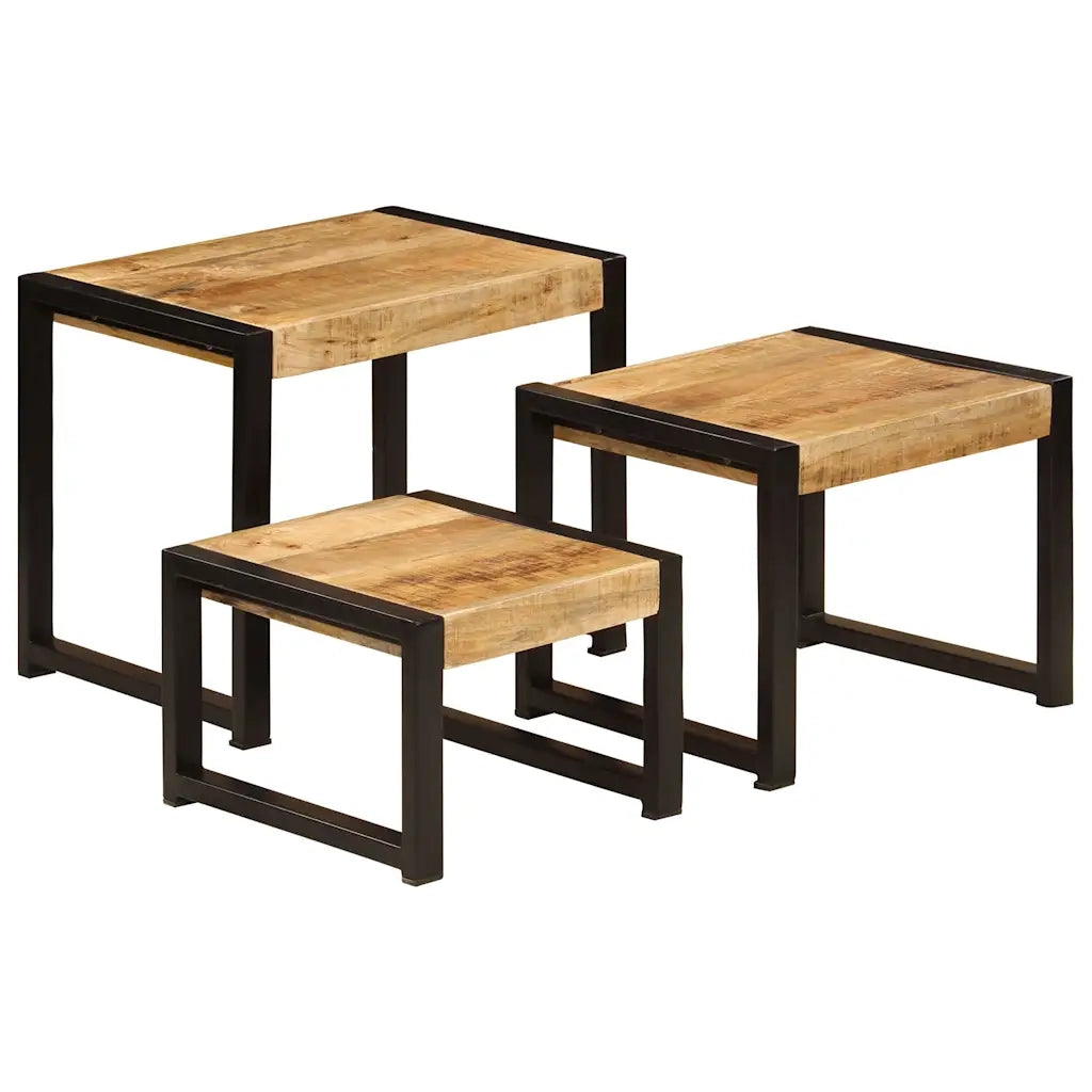 Tavolini Impilabili 3 pz | Tavolo laterale in Legno Massello di Mango