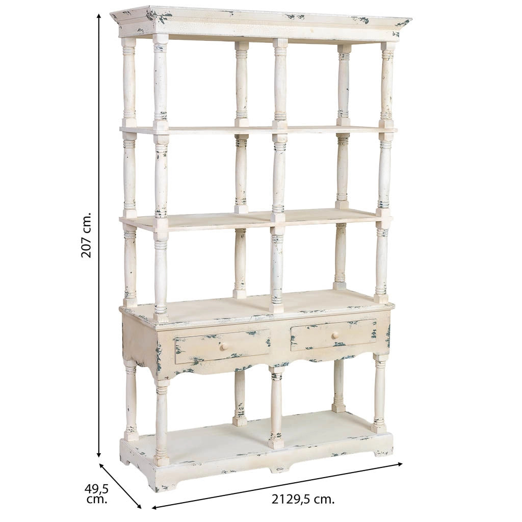 Scaffale in legno bianco invecchiato 129,5x49,5x207h cm
