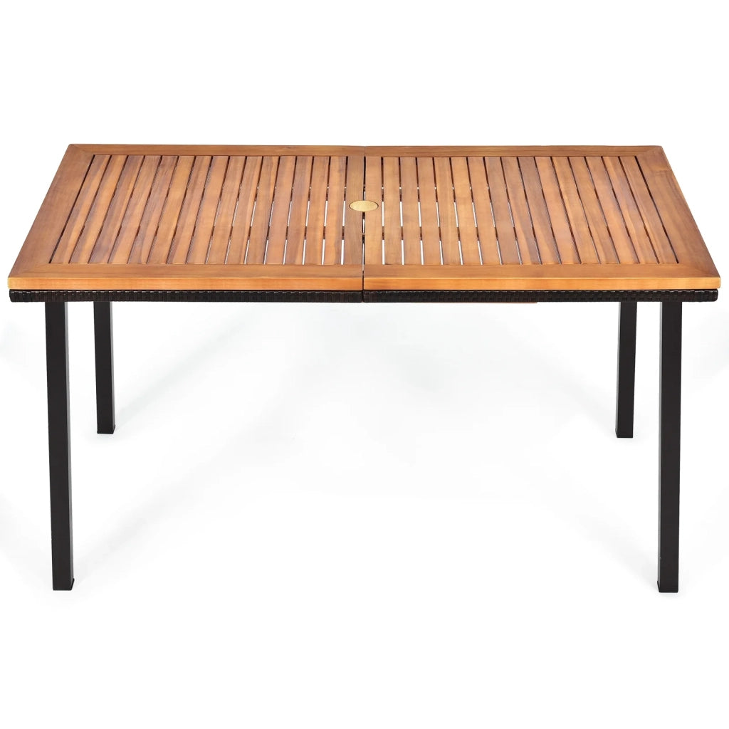 Tavolo da giardino in legno di acacia 140 x 75 x 76 cm per 6-8 persone design moderno con foro per ombrellone legno naturale 20_0019975