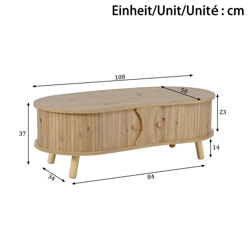 Tavolino da Caff¨¨ con 2 Ante Scorrevoli ¨C Xylo ¨C MDF, Legno Massello, Effetto Legno