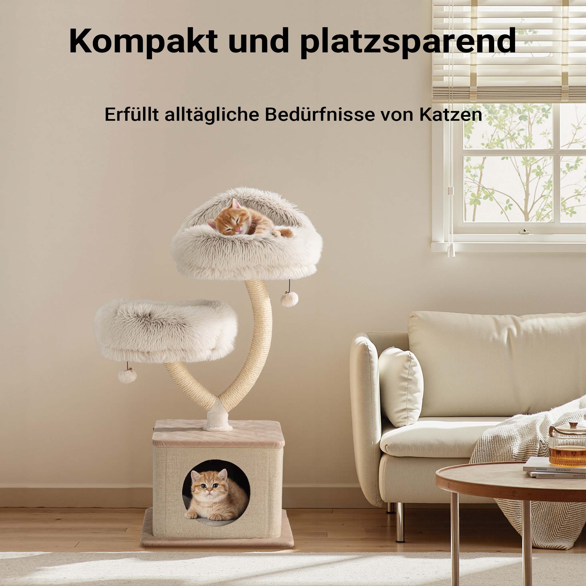 Fudajo Albero tiragraffi con design a rami 95 cm con casetta nicchia e sisal