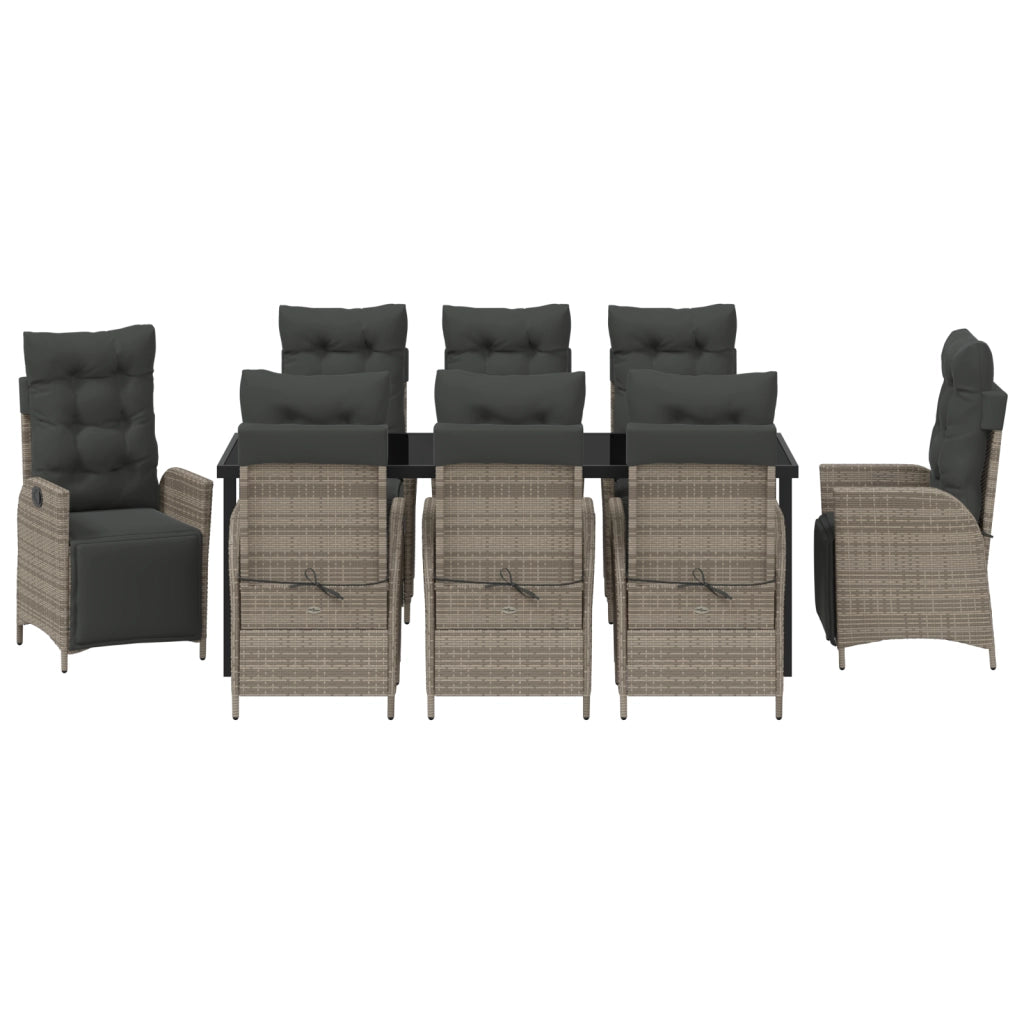 Set da Pranzo da Giardino di 9 Pezzi Grigio in Polyrattan