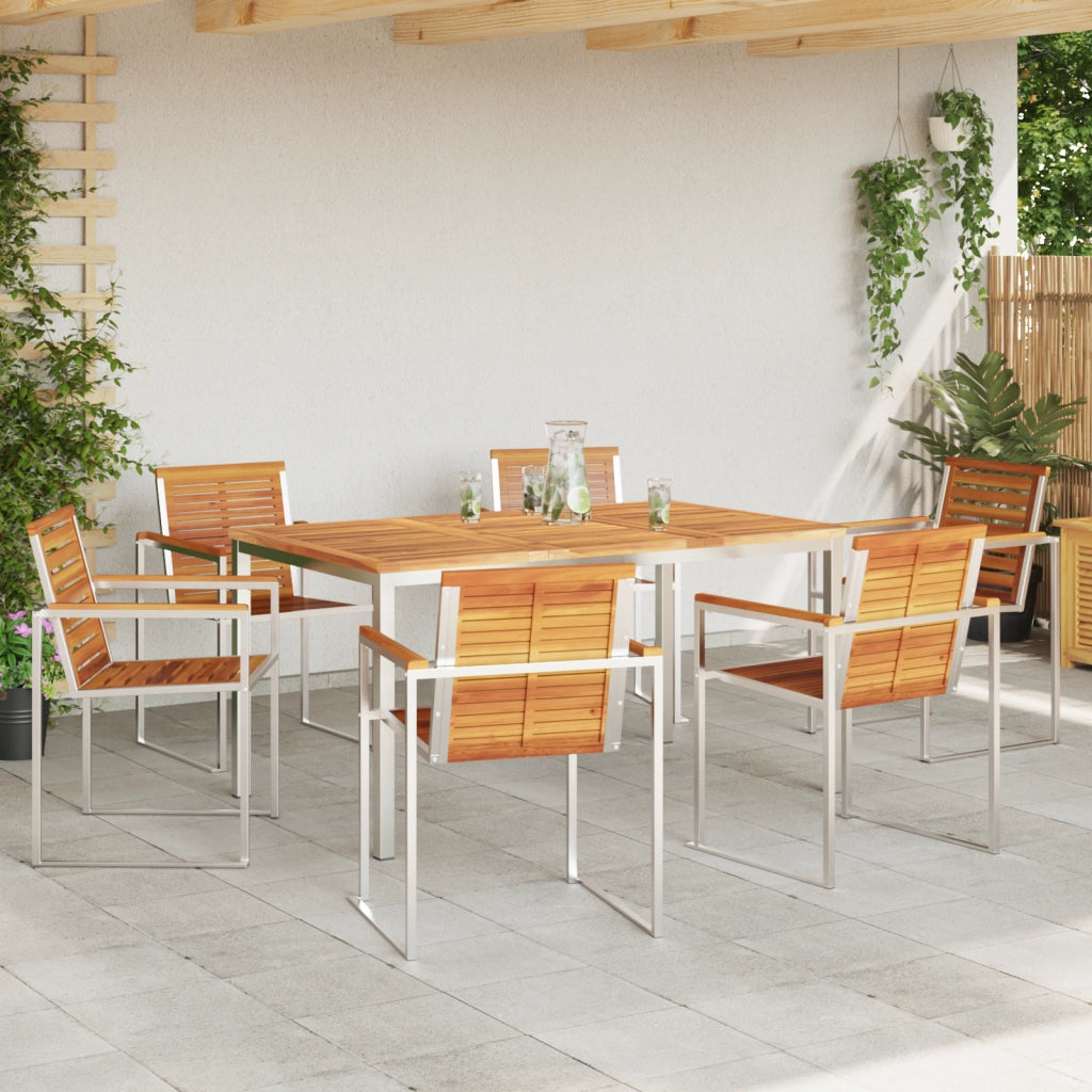 Set da Pranzo da Giardino  in Legno Massello di Acacia da 7 Pezzi