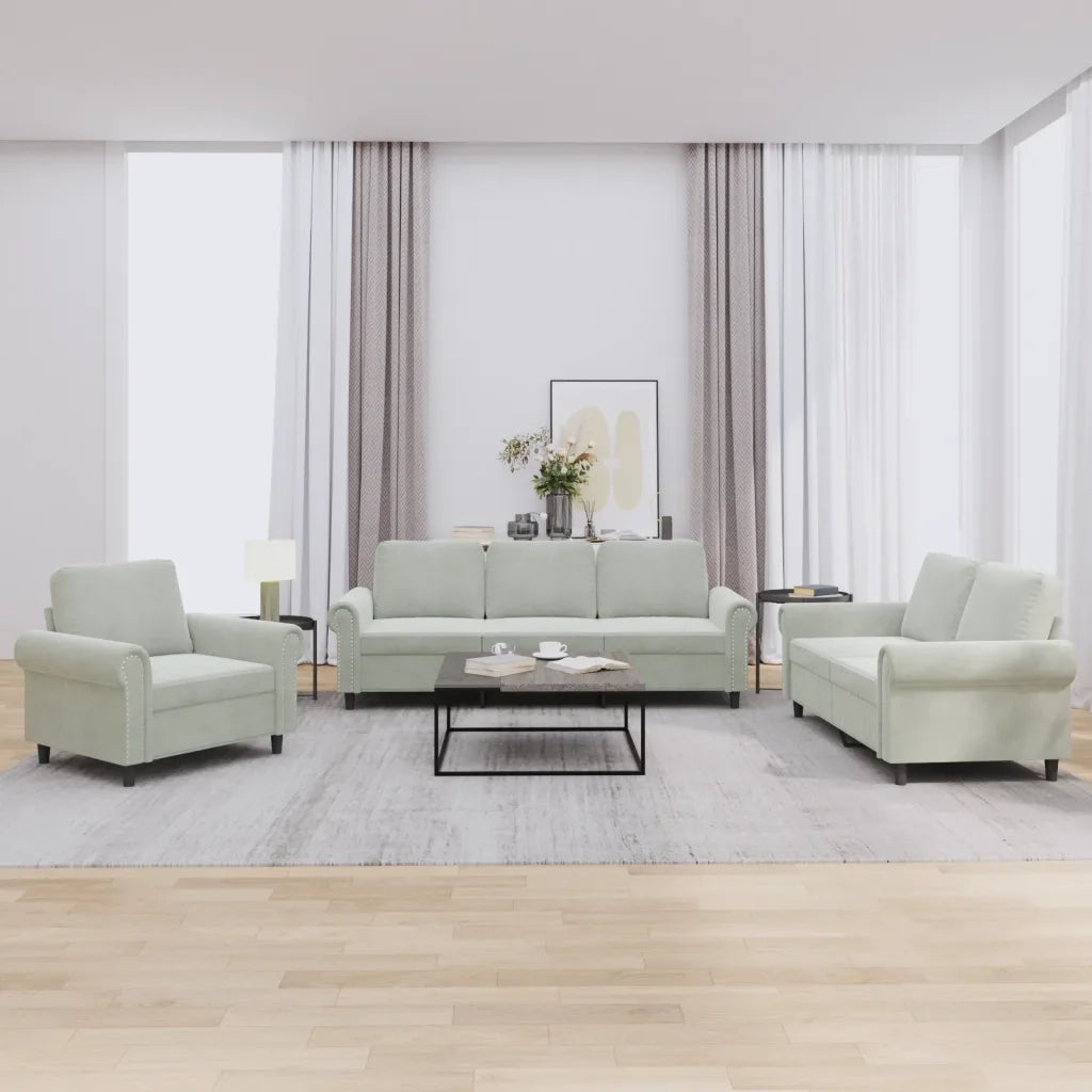 Set di Divani 3 pz con Cuscini Grigio Chiaro in Vellutocod mxl 83294