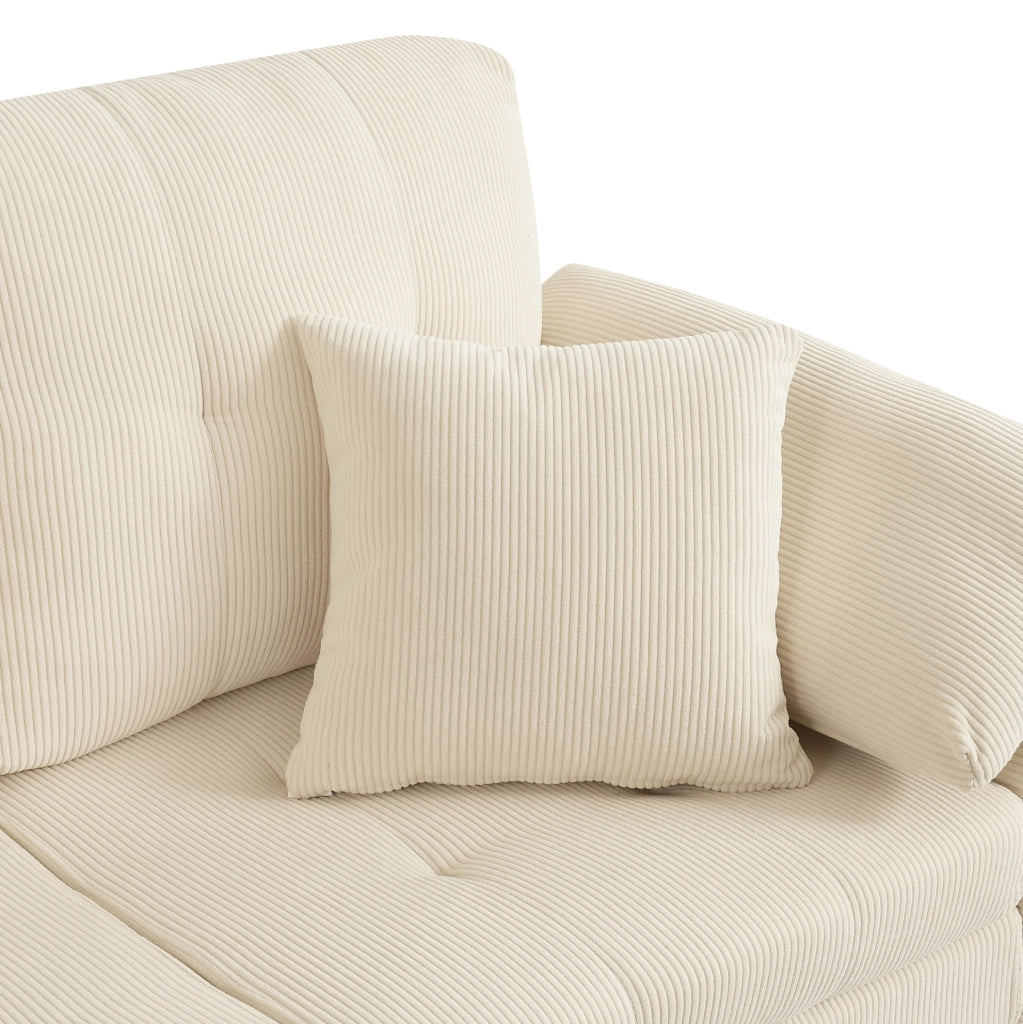 Divano 4 posti 250x70x87 cm con pouf separato configurabile a L; velluto a coste beige chiaro