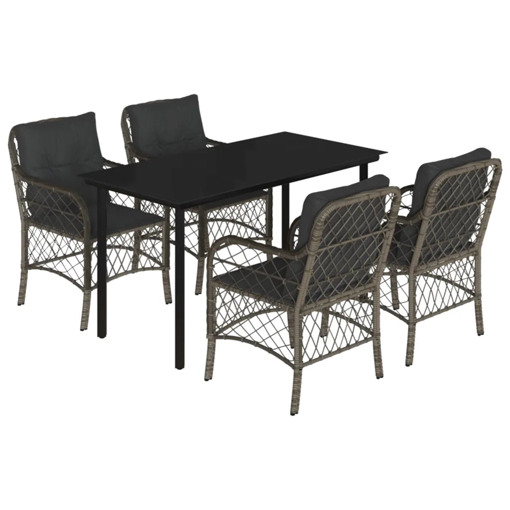 Set da Pranzo da Giardino 5 pz con Cuscini in Polyrattan Grigio