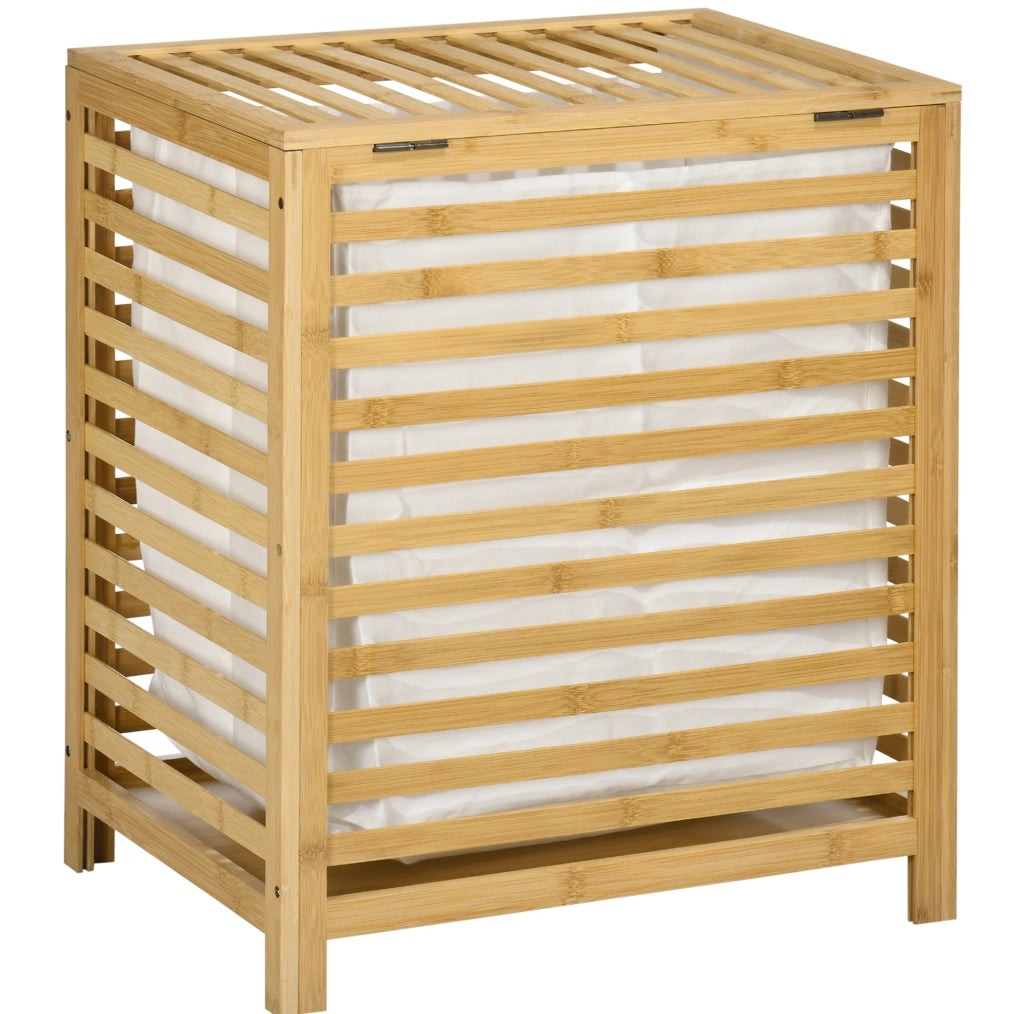 Cesto portabiancheria 50x36x60 cm con coperchio e sacco interno estraibile in bambù naturale