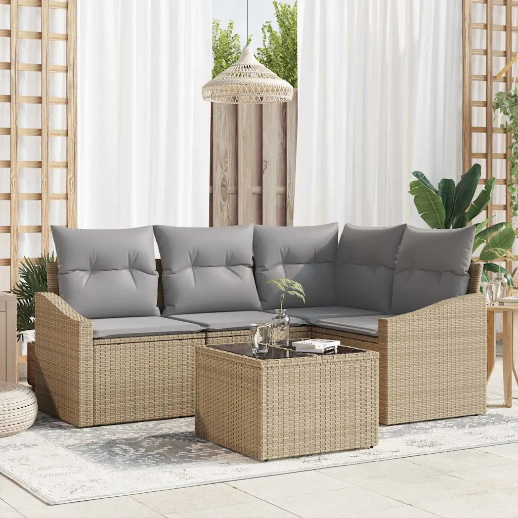 Set di divani con cuscino 5 pcs Beige polyrattan