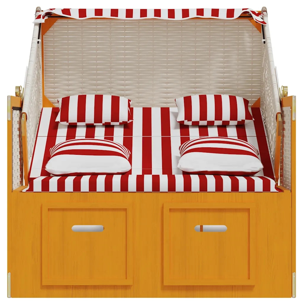 Strandkorb con Cuscini Polyrattan e Legno Massello Rosso Bianco CFW3715179