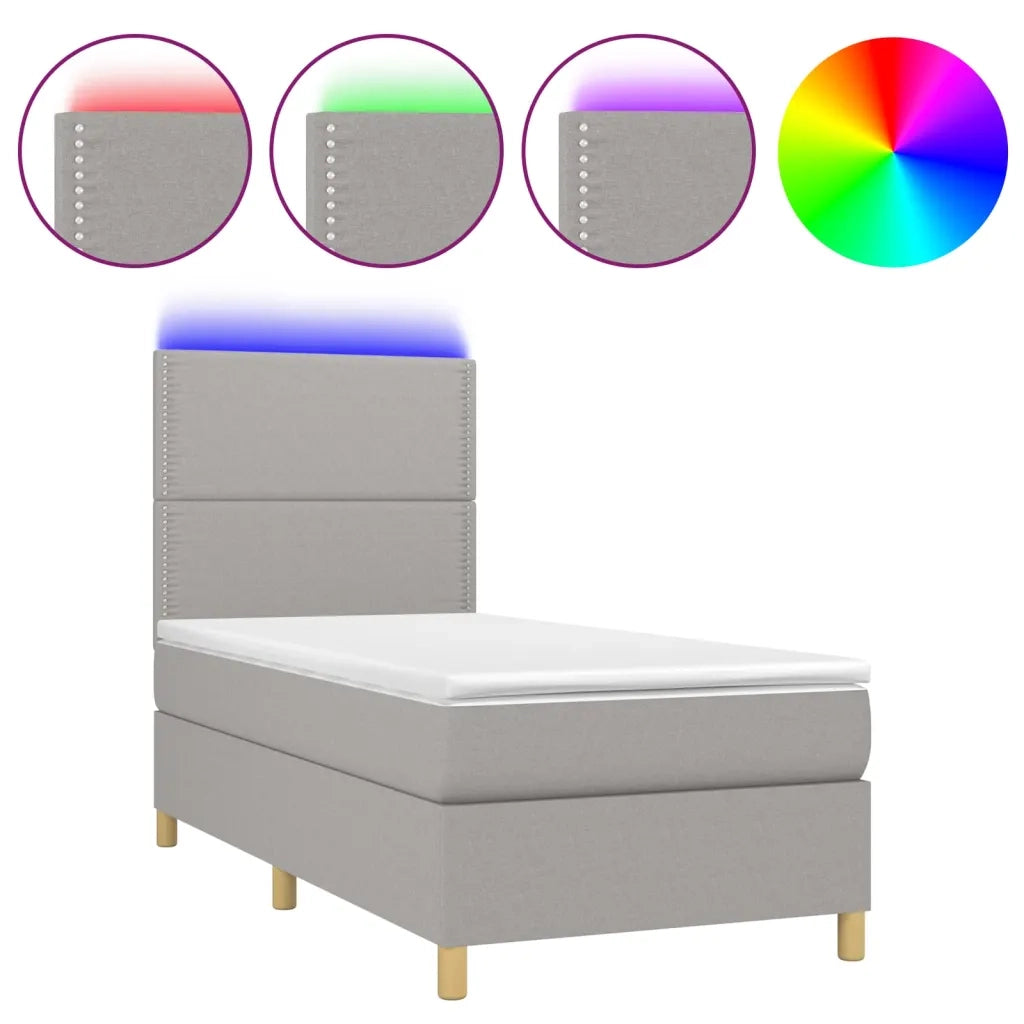 Letto a Molle Materasso e LED Grigio Chiaro 90x200 cm Tessuto 3135325