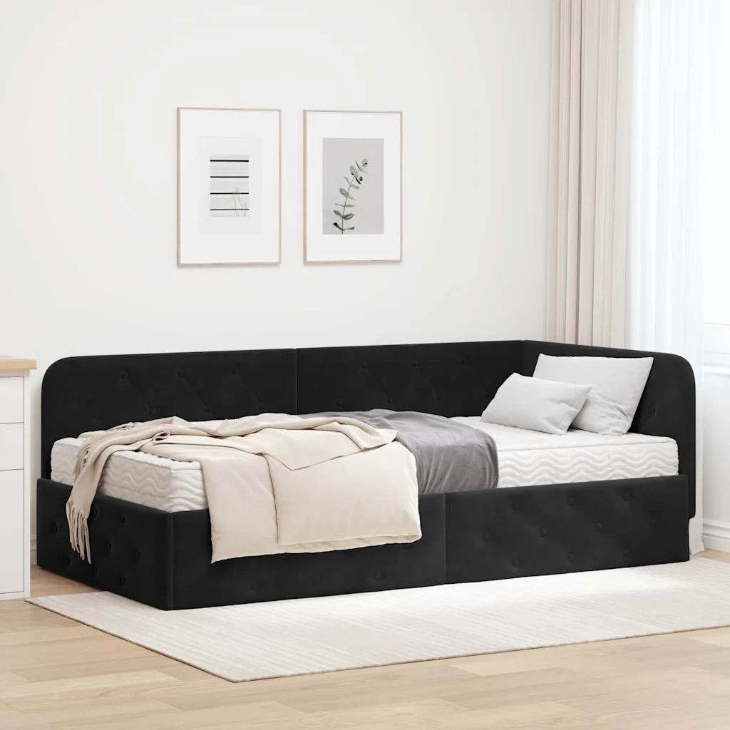 Cornice del letto ad angolo Nero 100 x 200 cm Velluto