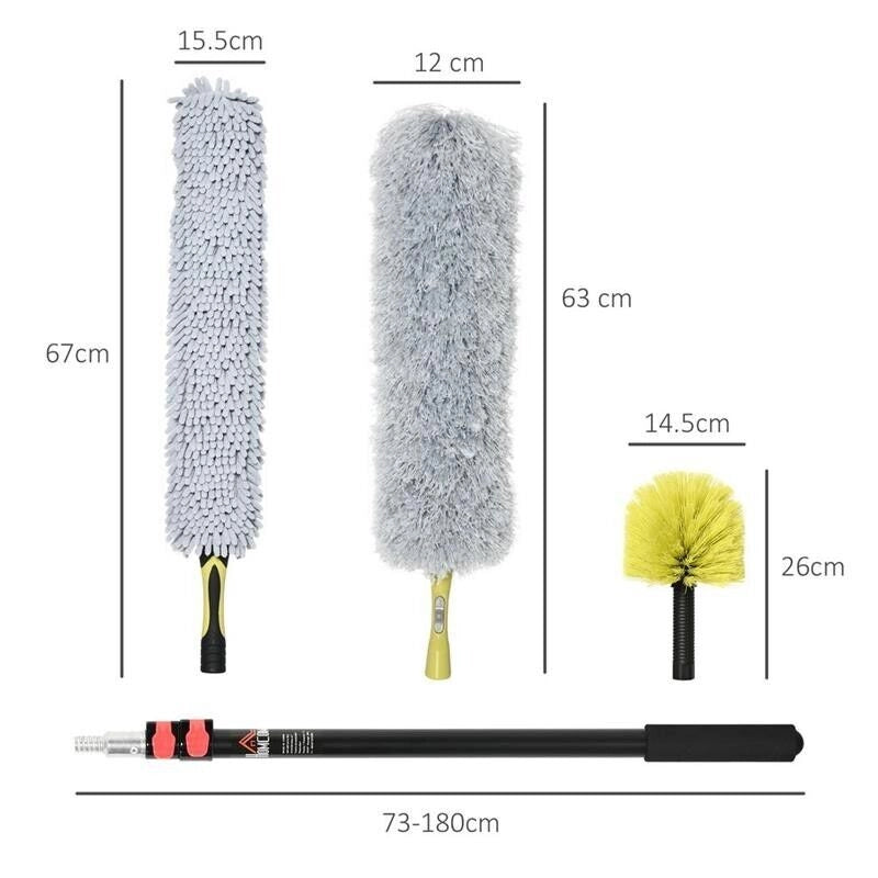 KIT DI PULIZIA PER CASA E UFFICIO CON ASTA, SPOLVERINO PER RAGNATELE IN MICROFIBRA E PER VENTILATORE 10X10X166 CM