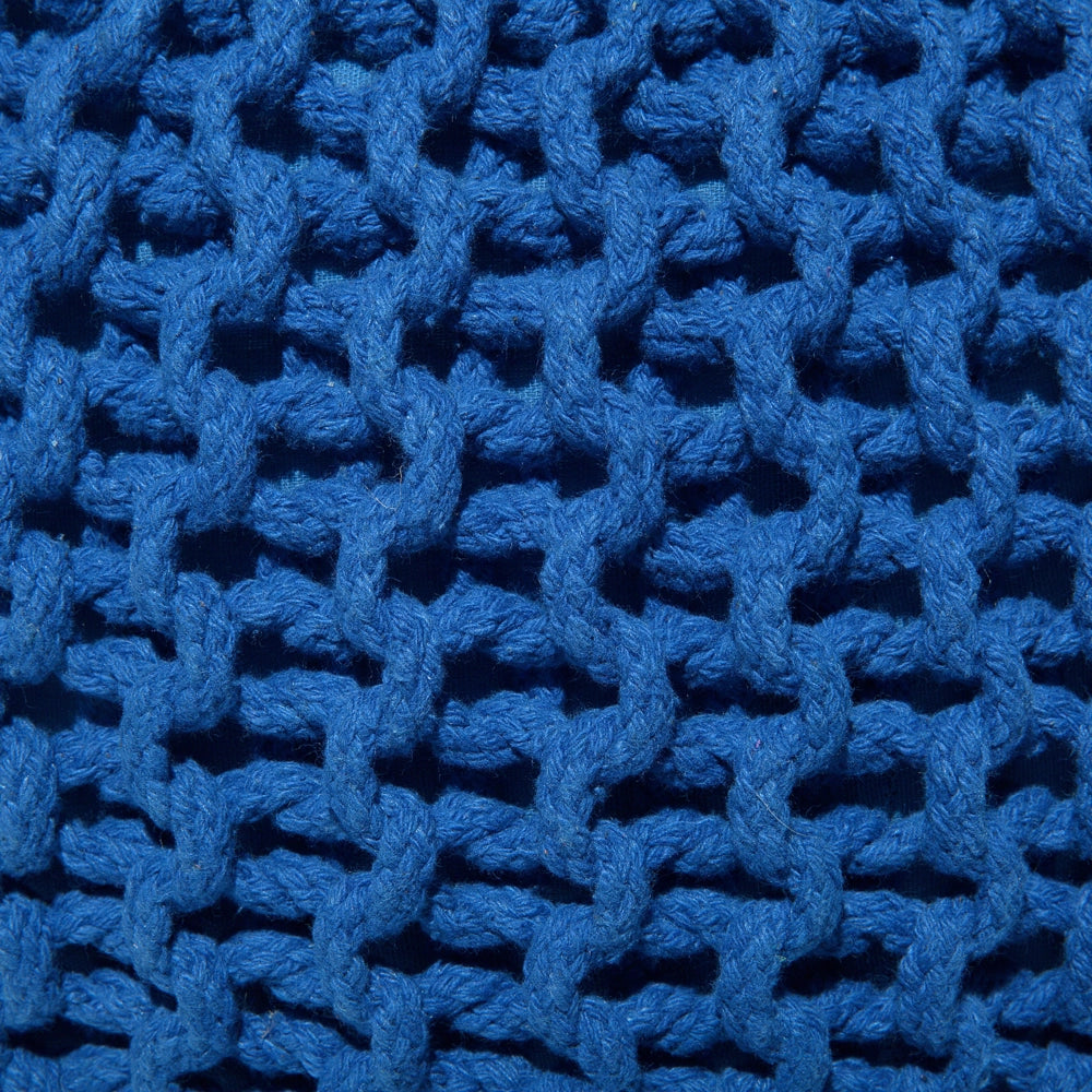 Pouf ottomana blu in cotone lavorato a maglia perline EPS riempimento rotondo piccolo poggiapiedi 50 x 35 cm