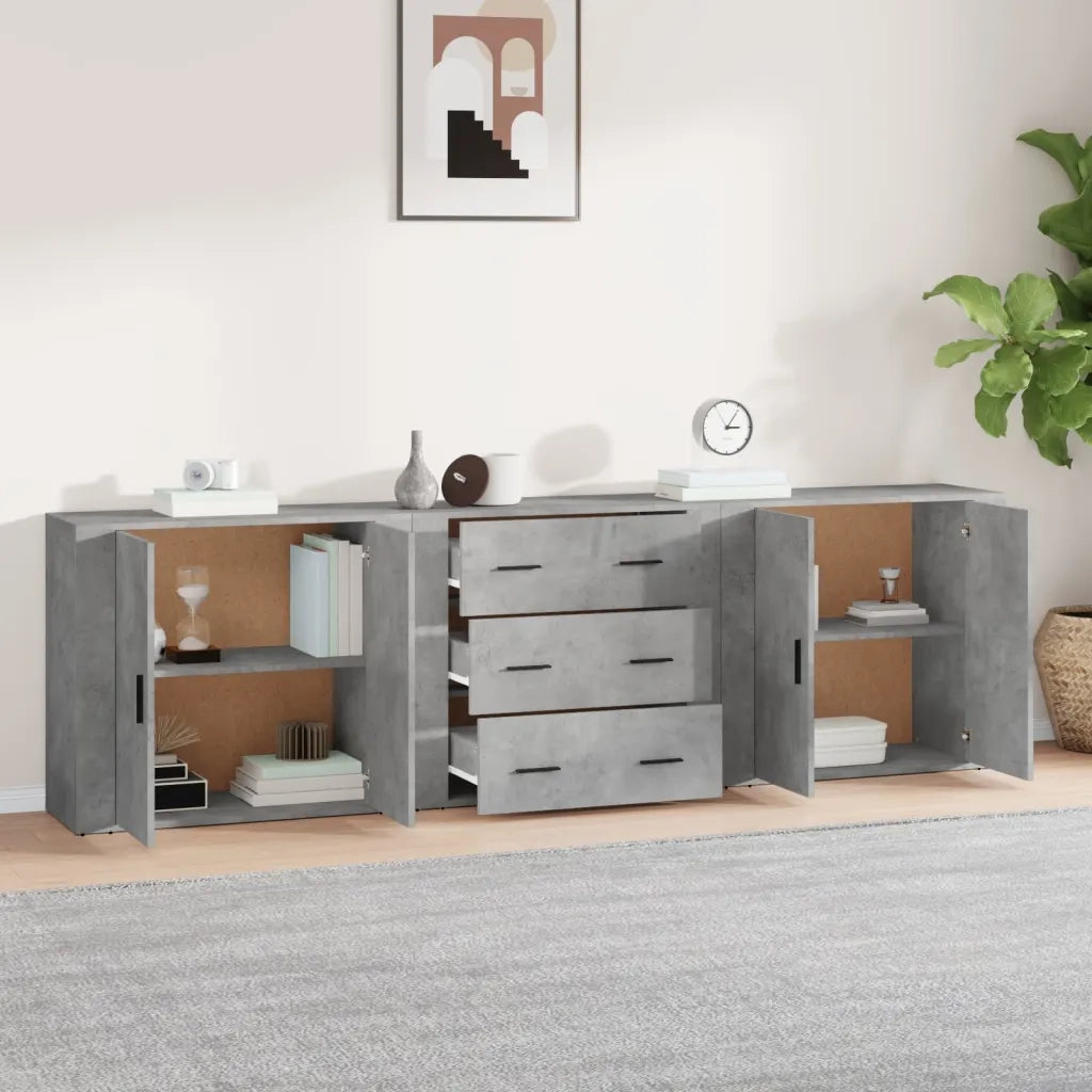Credenze 3 pz Grigio Cemento in Legno Multistratocod mxl 77350