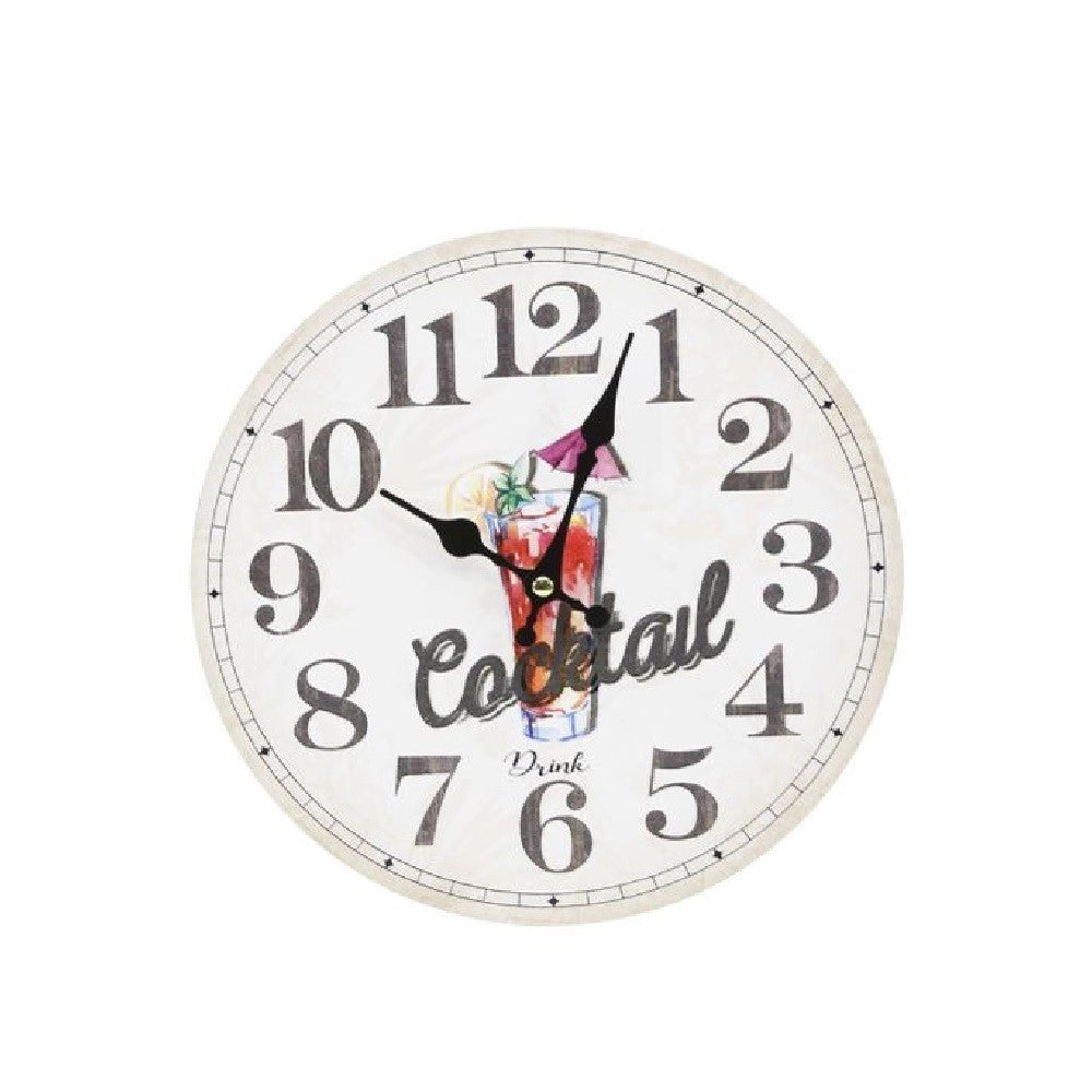 Trade Shop - Orologio In Legno Da Parete Analogico Vintage Drink Cocktail Cucina Casa 218700 -