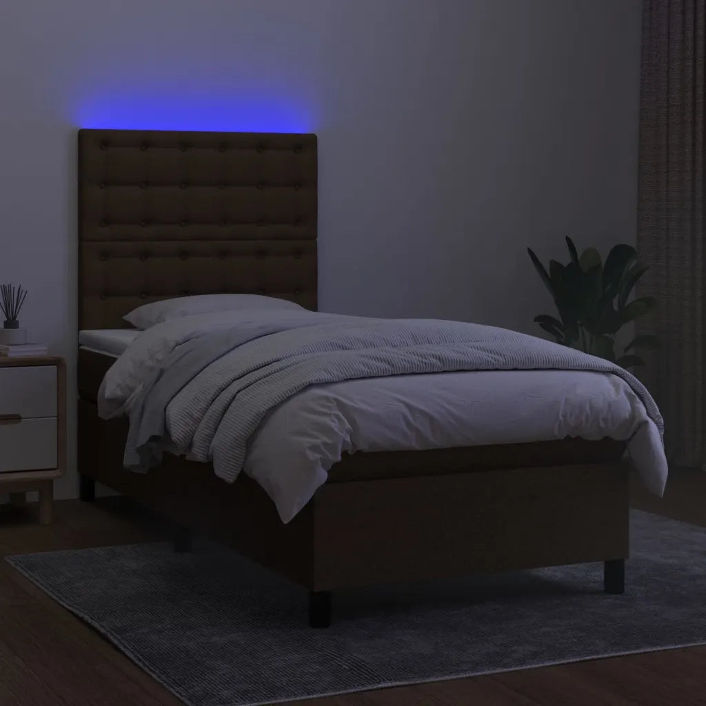 Letto a Molle Materasso e LED Marrone Scuro 90x190cm in Tessuto cod mxl 34636