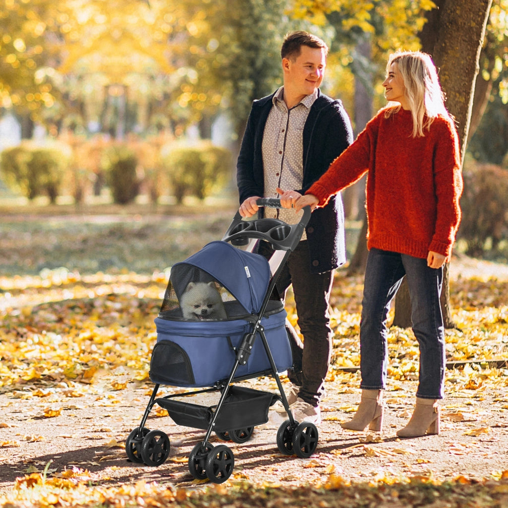 Carrello pieghevole per animali ¨C zephmum ¨C Blu, Tessuto Oxford 300D impermeabile, 4 ruote