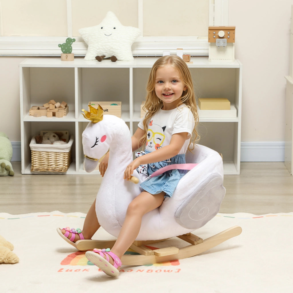 Cavallo a Dondolo Cigno con Ninna Nanna ¨C zephmum ¨C Bianco Legno 65x40x68 cm