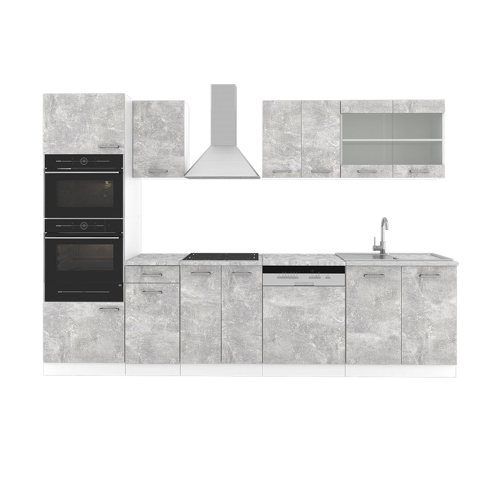 Vicco Cucina componibile Calcestruzzo 300 cm con armadio alto, senza piano di lavoro
