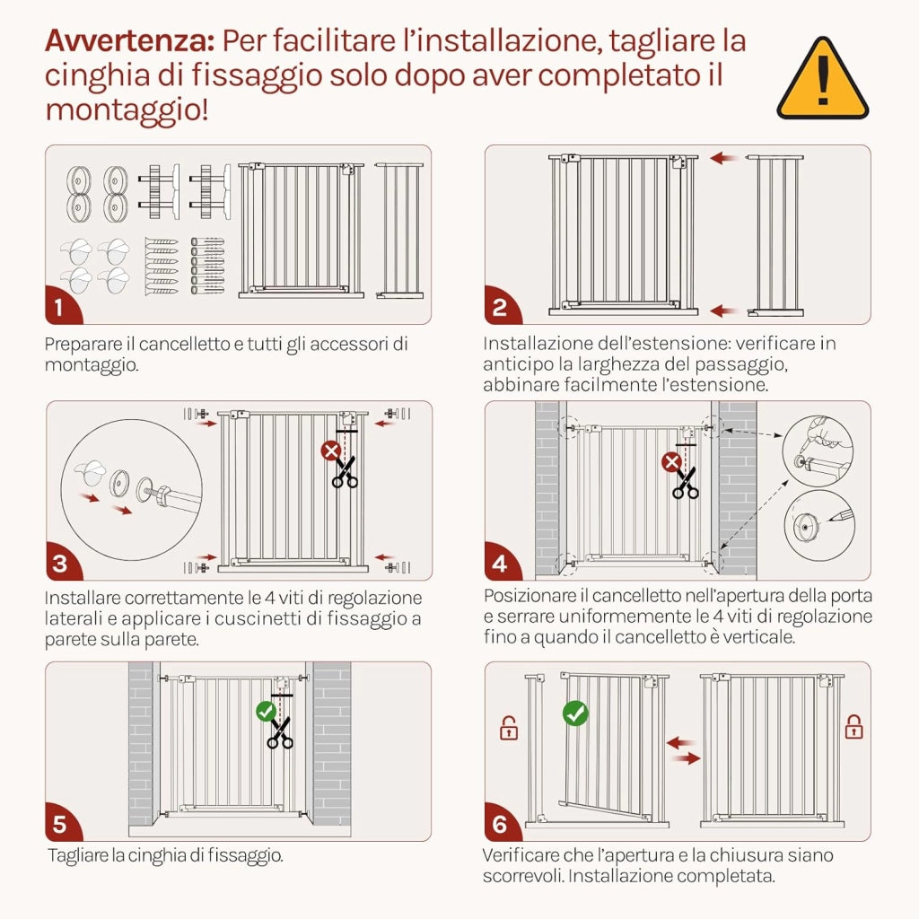 Cancelletto per Bambini in Metallo, Cancello per Scale e Porte 75-107 cm, per Cani, Apertura Bidirezionale, Chiusura Doppia, Montaggio con o senza Fori, Bianco
