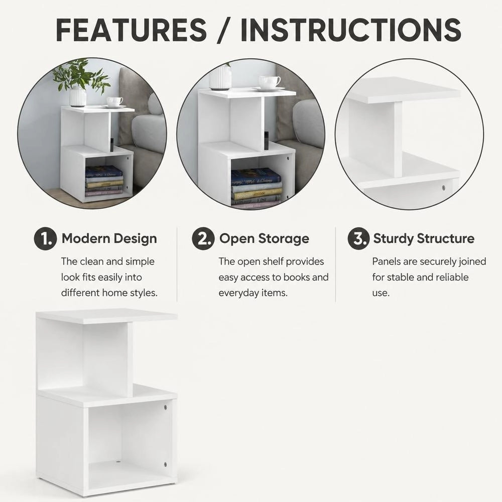 White Bedside Table 35x35x55 Cm, Made Of Engineered Wood