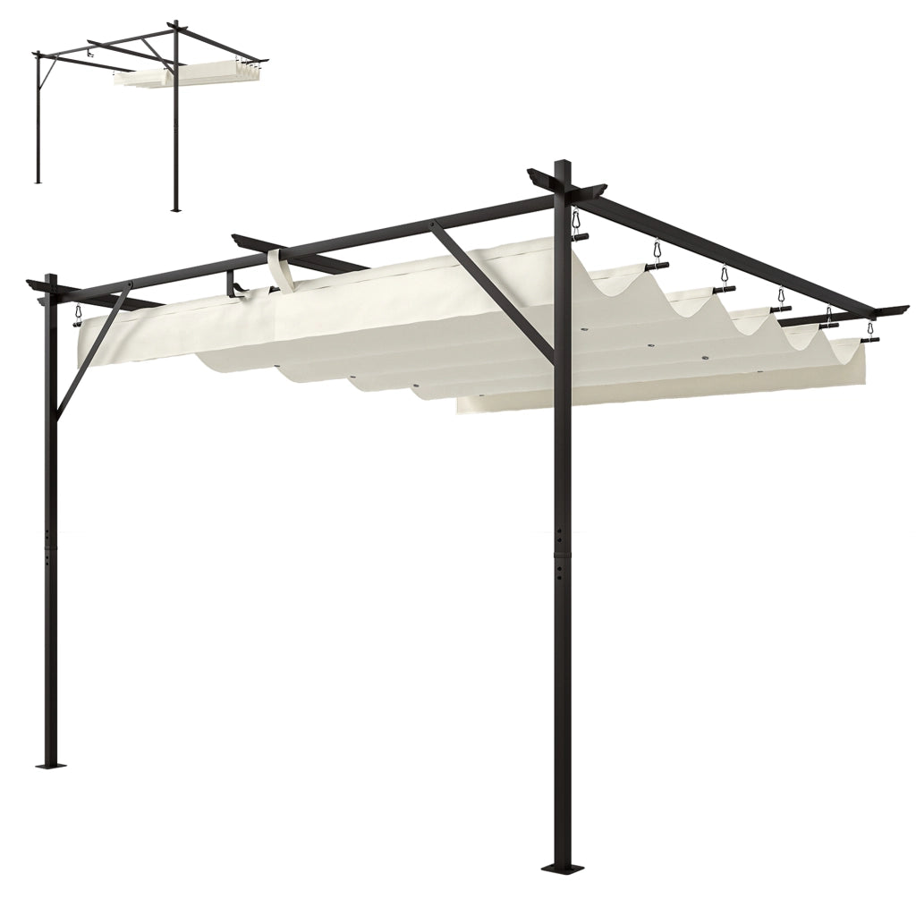Gazebo Pergola Addossata 3x3 m con Tetto Scorrevole e Fori di Drenaggio, Crema
