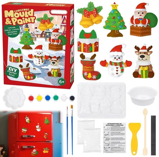 Set di figure in gesso per decorare - Kit di artigianato - Regalo creativo - Arte - Tema Natale - Incluso pennello e colori
